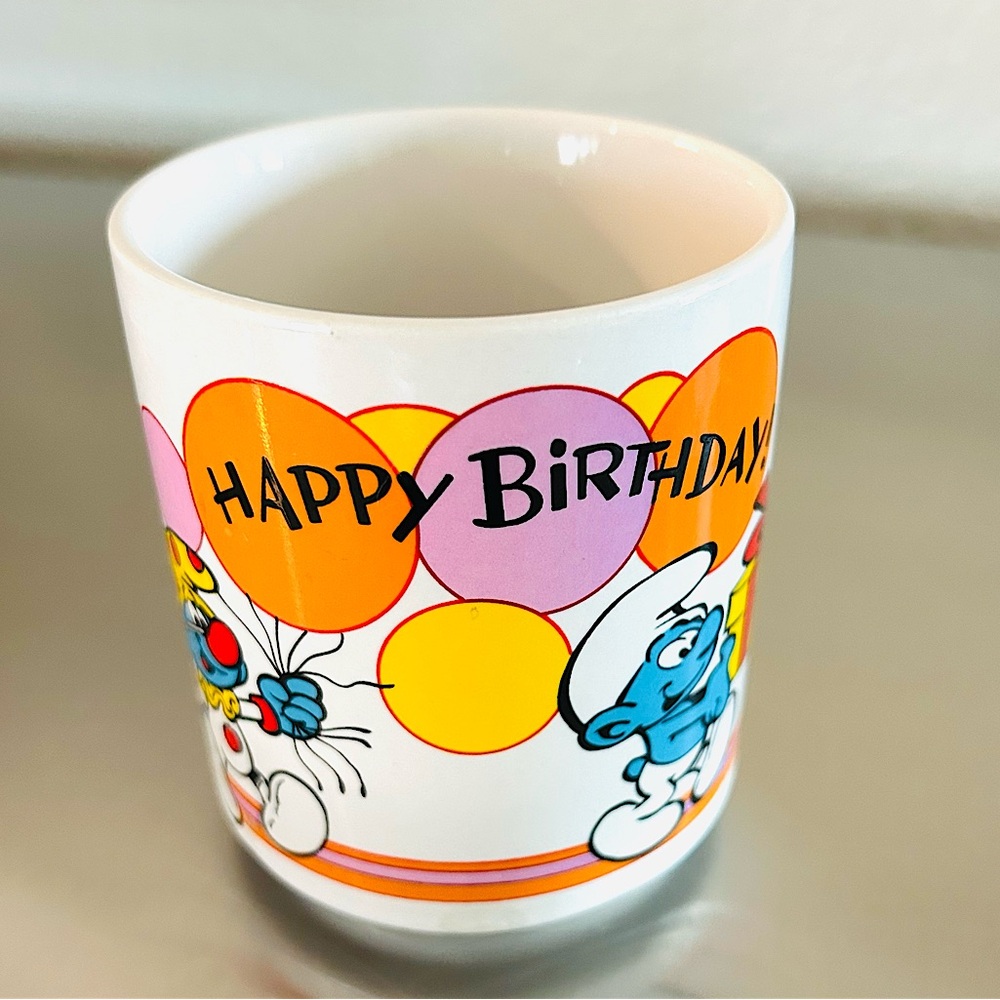 Smurf Mug Happy Birthday Coffee Cup. Vintage 8 oz Smurf Cup Smurf Party Mug 1981